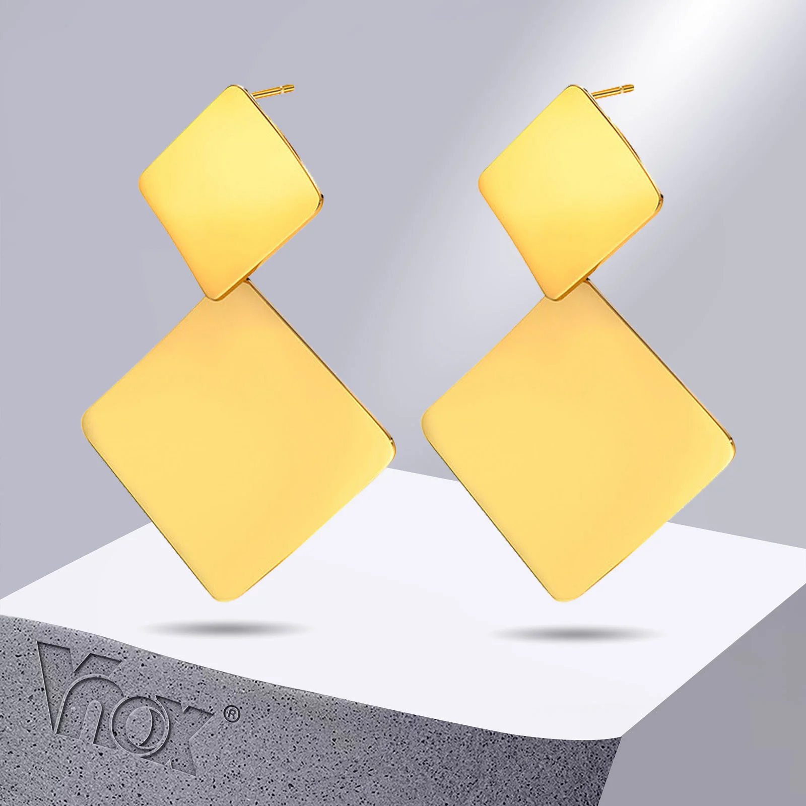 Square Geometric Drop Earrings Double Square Dangle Earrings Geometric Dangle Aliexpress
