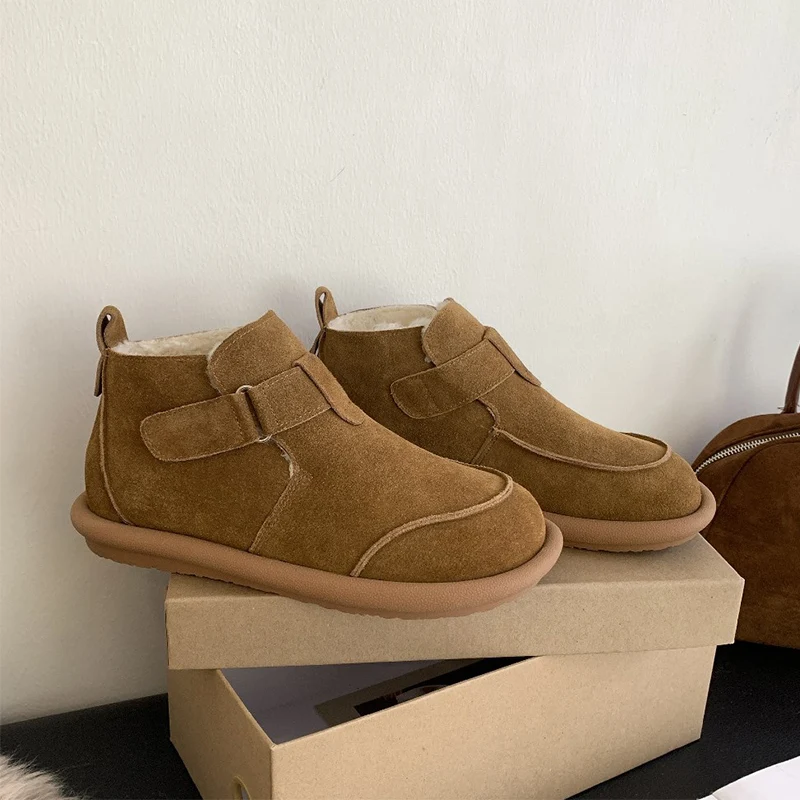 

New Winter Retro Women Snow Warm Suede Leather Lazy Loafers Boots Shoes Woman Lady Female Flat Bottine Botas Boots Mujer Shoes