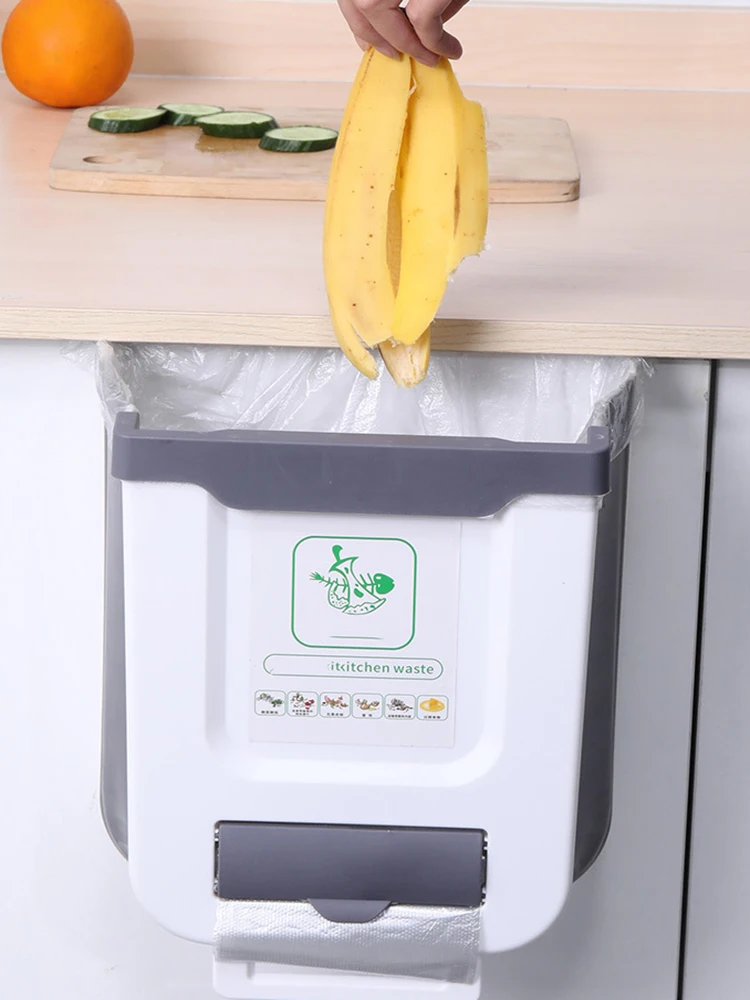 Kitchen Foldable Wall Mounted Trash Can Household Cabinet Door Storage Paper Basket Creative Classification Trash Can