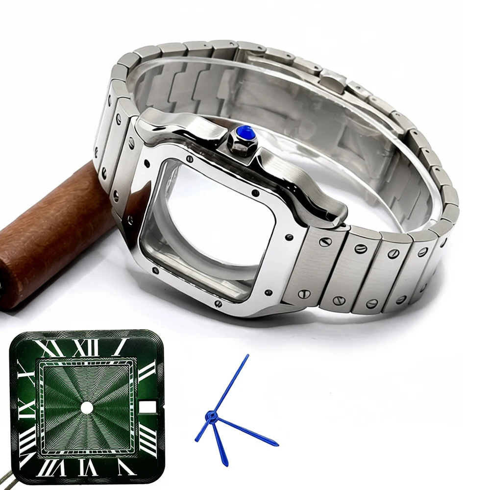 Golden Stainless Steel Waterproof Watch Case and Strap for 38MM Square Men's Watch