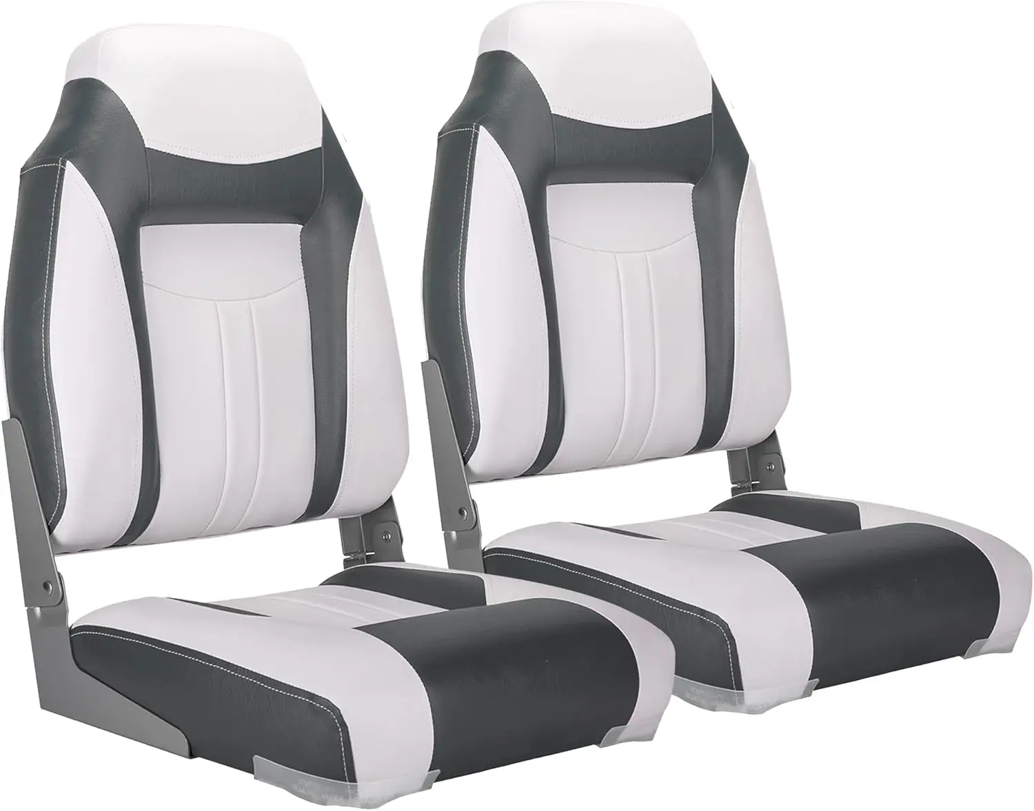 Deluxe A Pair of Marine High Back Folding Fishing Boat Seat,Stainless Steel Screws Included,White/Charcoal