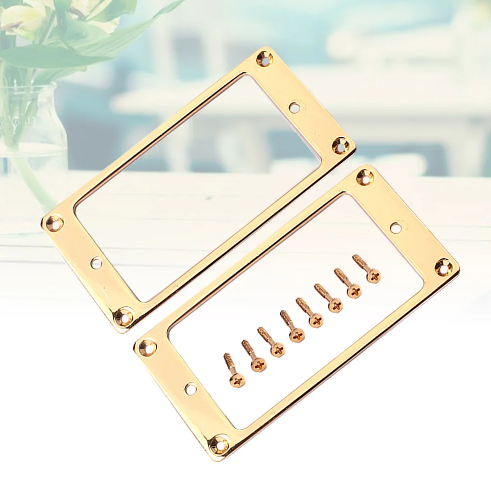 

2pcs Flat Metal Humbucker Pickup Mounting Rings Frame Mounting Ring Flat Base Pickup Frame with Screws 92x46mm (Golden)