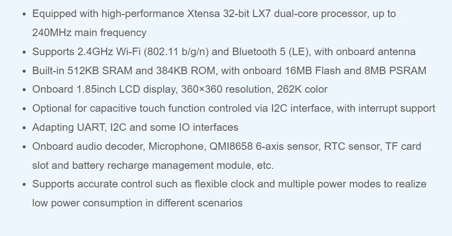 11,6-Zoll-Entwicklungsplatine für runde Displays, On-Board-ESP32-S3-Chip-WLAN/Bluetooth-Beschleunigung und Gyroskop-Sensor – Detail 2