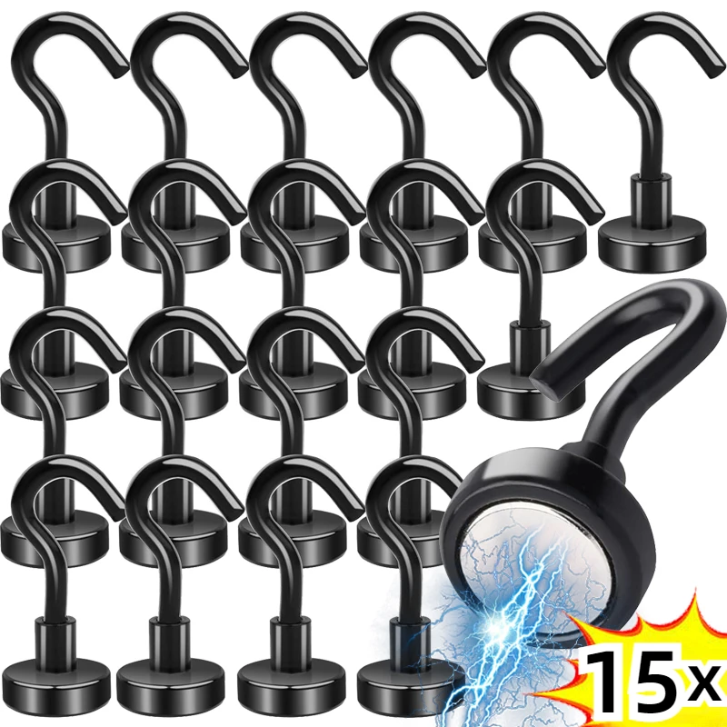 Description Picture 2 of itemBlack Strong Magnetic Hooks Wall-mounted Magnet Hook Multi-Purpose Keys Coat Hanging Hanger Kitchen Fridge Bathroom Organizer