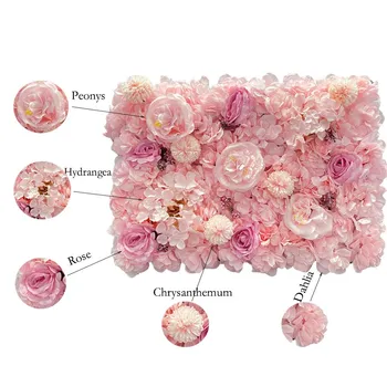 Pink Silk Rose Flower Wall Panels Artificial Flower for Wedding Decoration Baby Show Party Home Bedroom Backdrop Decor 2