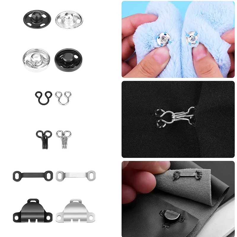 Sewing Hooks And Eyes Set,sew-on Snap Buttons, Diy Clothing Buttons,3  Styles Hook And Eye Closures Sewing Snaps Kit -z