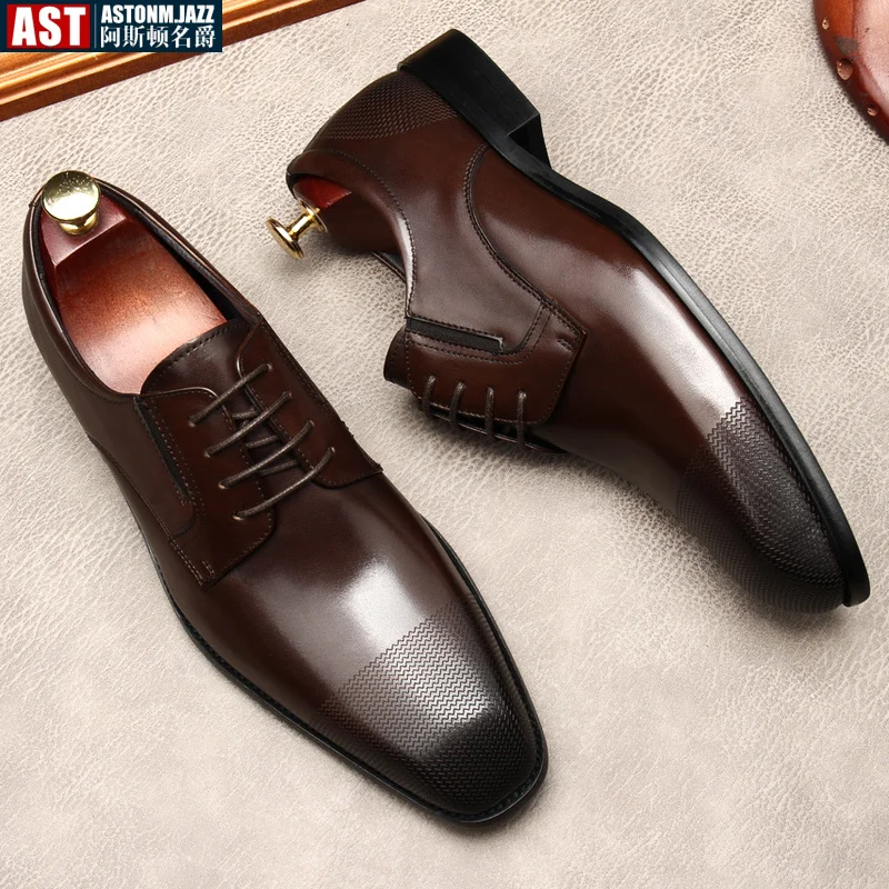 Italian Mens Dress Shoes Luxury Genuine Leather Summer Fashion Square Toe Black Business Social Oxfords Shoes