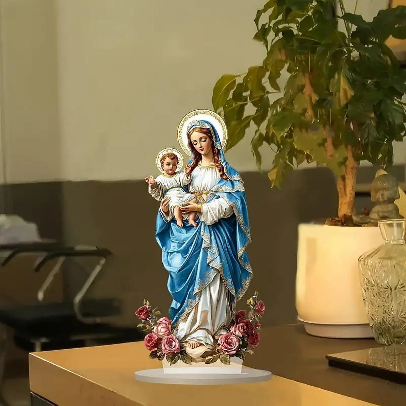 Blessed Mary with Child Jesus Sign 2D Catholic Art Christian Collectible Home Decor for Living Room Indoor Desk Office Festival