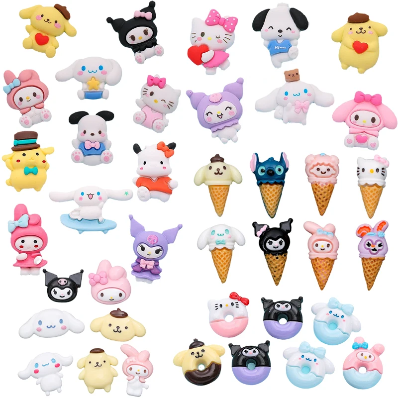 

10Pcs Kawaii My Melody Cinnamoroll Kuromi Anime Cute Cartoon DIY Resin Accessories Phone Case Jewelry Materials Birthday Gift