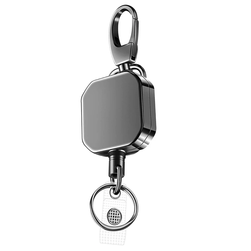 Heavy Duty Metal Retractable Carabiner Keychain Belt Badge Reels Clip  28.3Inch Reinforced Steel Wire Cord - AliExpress