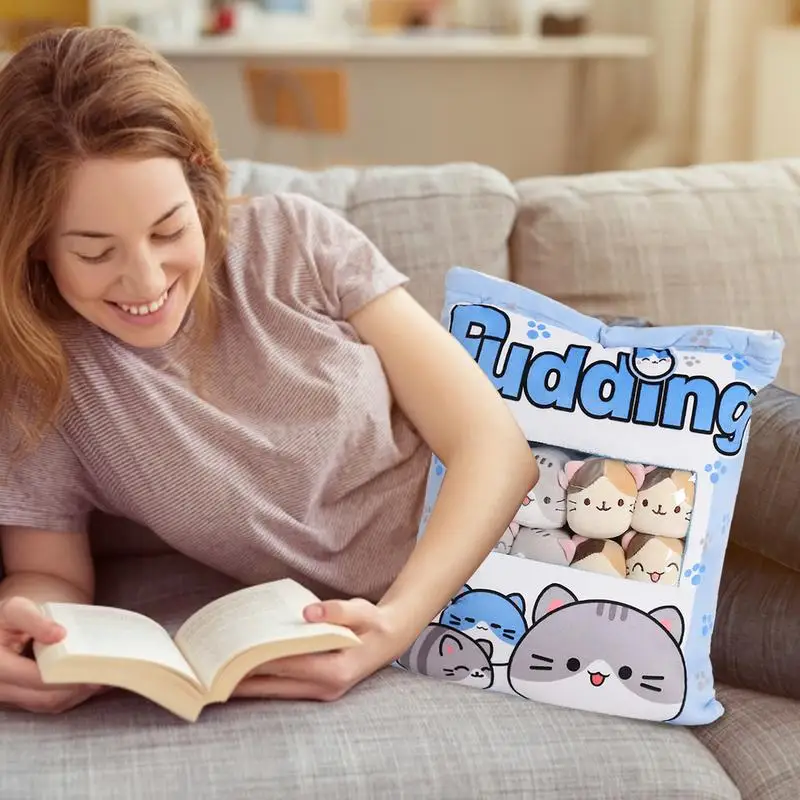 Cute Cat Snack Pillow Pudding Plushie Animal Plush Doll Removable Set for Kids girl