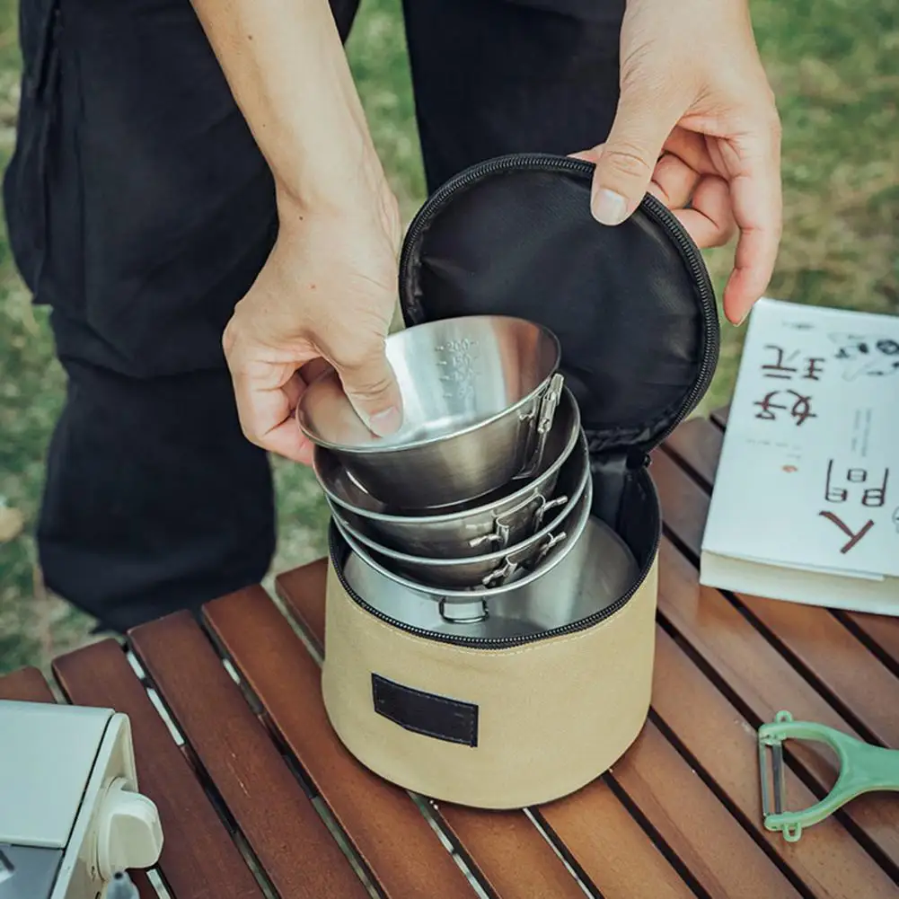 

Cutlery Set Bag Practical with Handle Cylindrical Outdoor Shera Bowl Storage Bag Camping Accessories