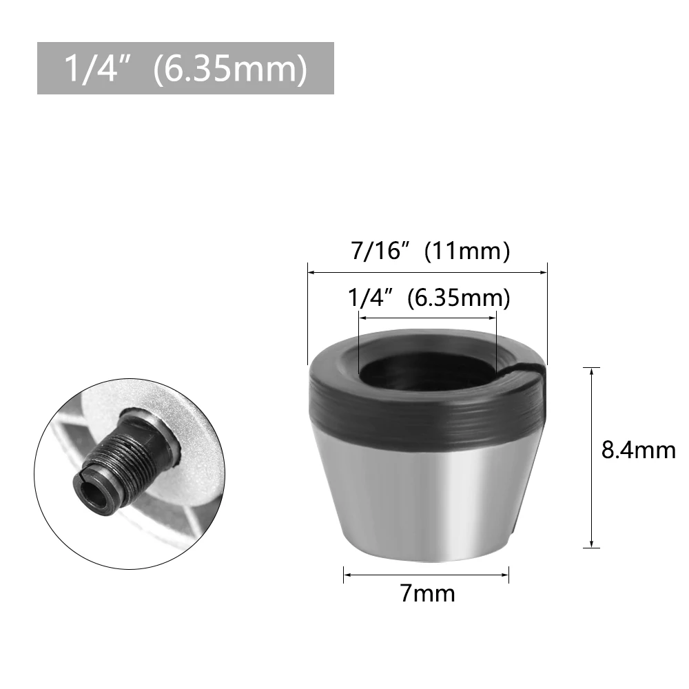 LAVIE 1 Stück 3-teiliges Set Spannzangen 6mm 6,35mm 8mm Spannzangenfutter Graviermaschine Trimmfräse Elektrische Oberfräse Fräserzubehör – Detail 4
