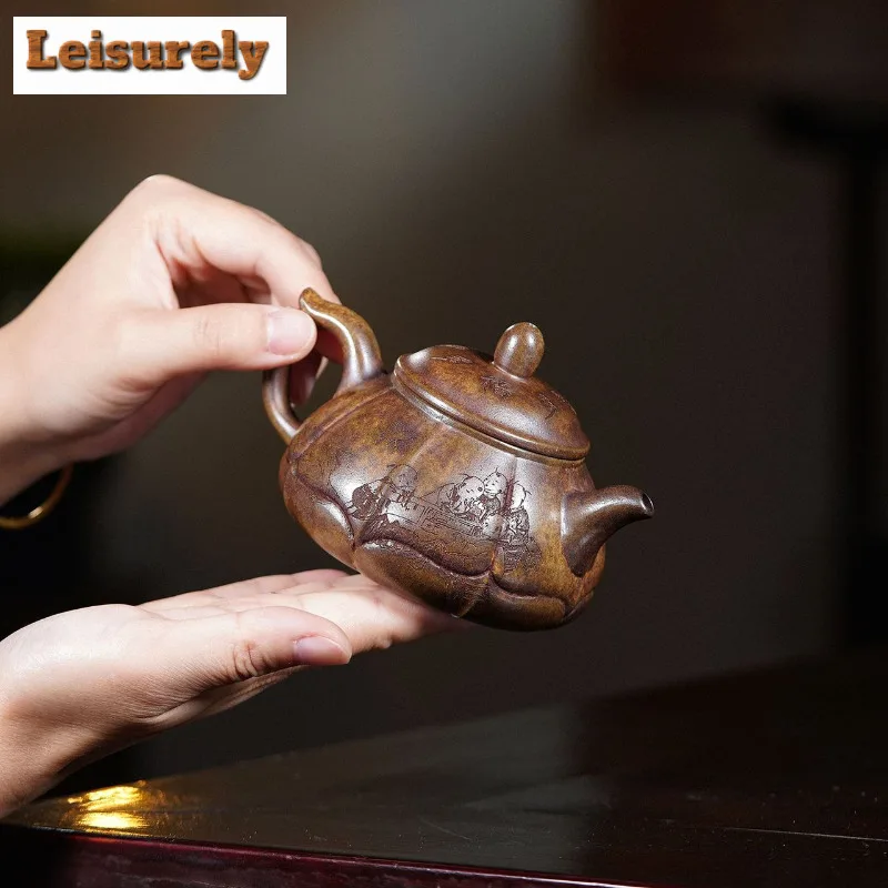 230ml Yixing Purple Clay Teapots Handmade Pot Raw Ore Dragon Kiln Wood Burning Mud Tea Maker Kettle With Strainer Zisha Tea Set