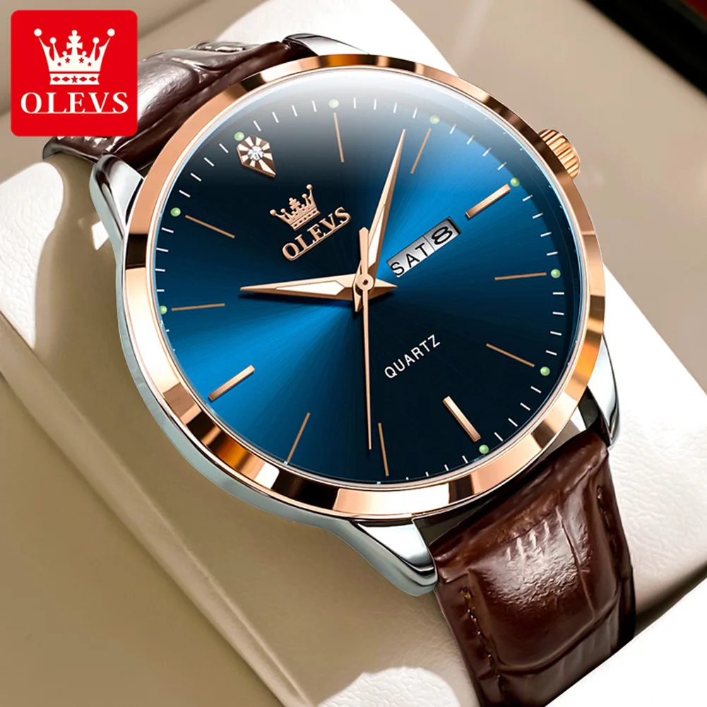 ساعة OLEVS-ساعة كوارتز مضيئة مقاومة للماء للرجال ،...