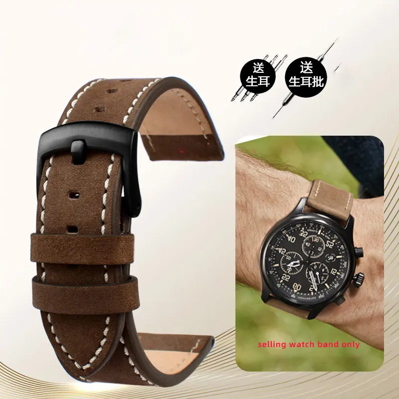 thumbnail image 1 of Correa de reloj para reloj Timex de piel de vaca para hombre, serie T49905, T49963 y T49953, correa de reloj para hombre de piel de vaca, no lisa, color marrón, 20 mm, 1 of 5