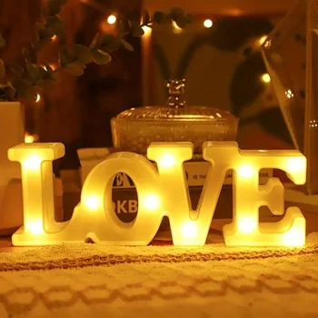 Romantic Valentine's Proposal 3D LOVE LED Letter Sign Night Light Heart Marquee Table Lamp Lanterns Lamp for Christmas Wedding 2