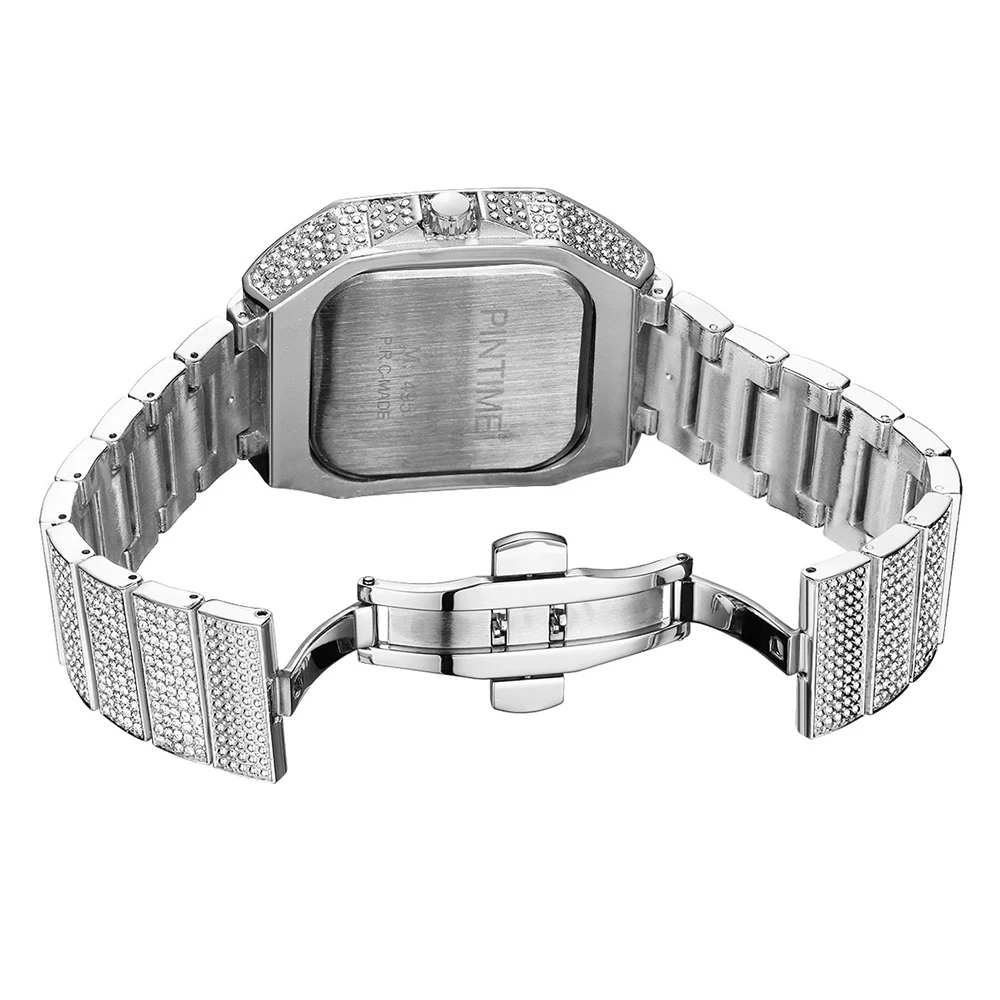 ICEDIAMOND CZ Orologio da polso al quarzo con fascino di diamanti, pietre di zircone luminose ghiacciate 43 mm quadrante calendario orologio di tendenza hip hop per uomo (Gold