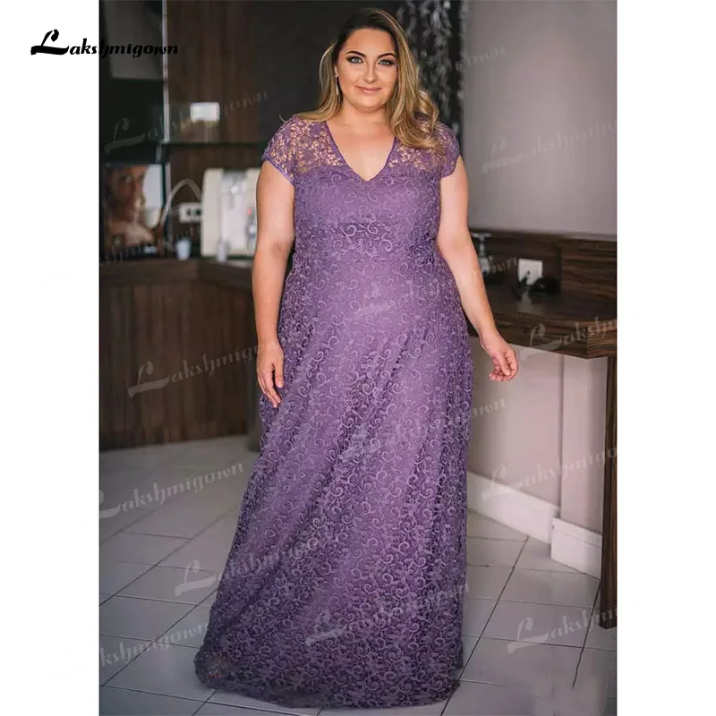 

2022 Vestidos Invitada Boda Plus Size Mother of the Bride Dress V Neck Lace Cap Sleeve Floor Length Vestidos De Boda Invitada