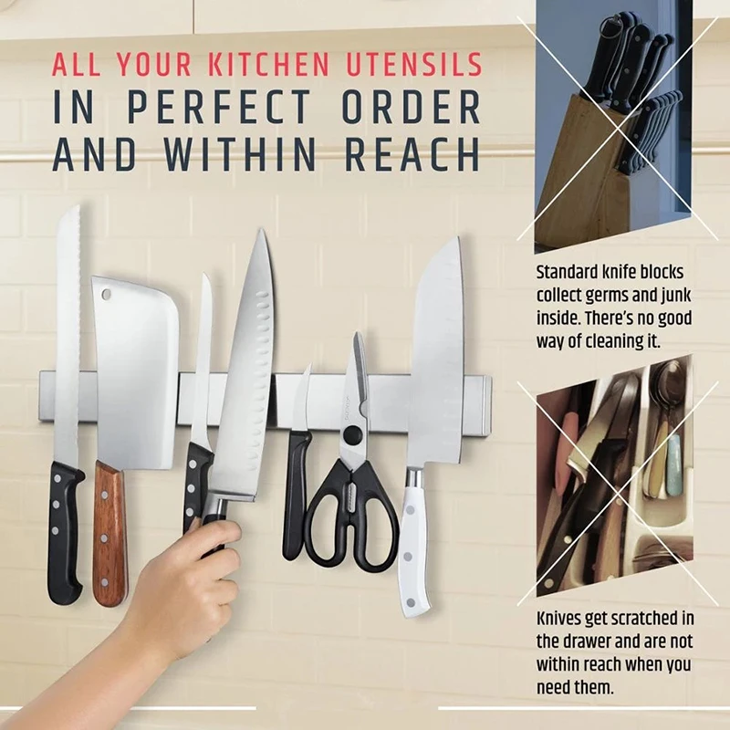 Professional Magnetic Knife Strip Stainless Steel Magnetic Knife Holder Rack Kitchen Knife Bar 30 40 50 cm Kitchen Accessories 3