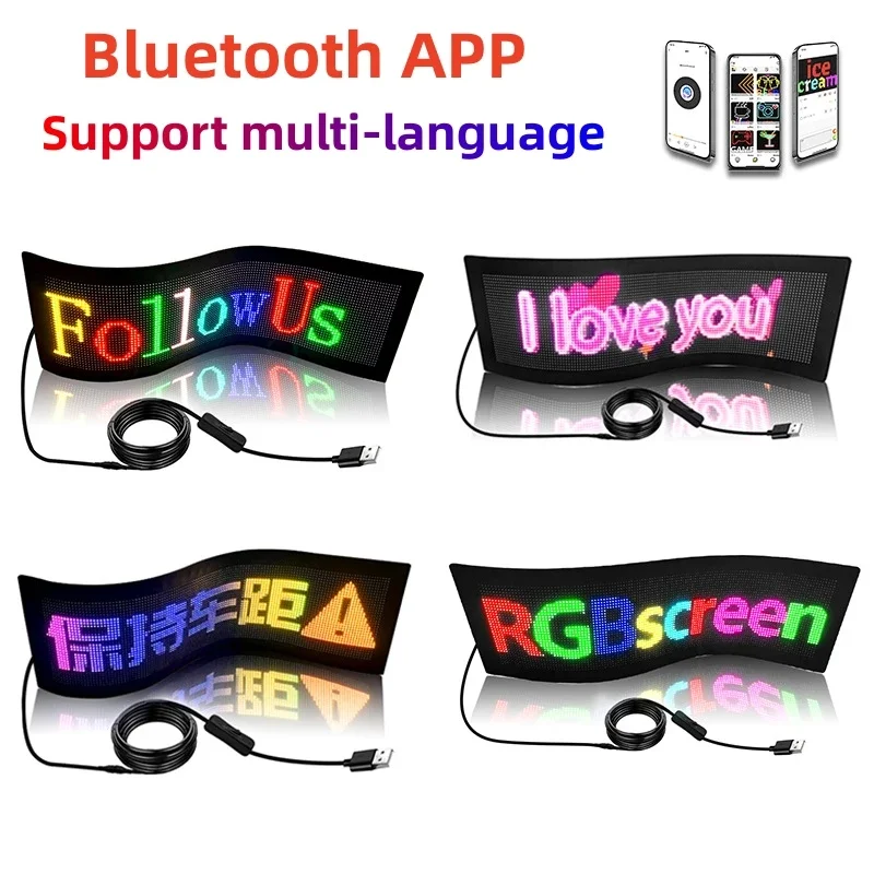 Panneau LED Souple à Défilement - Alimenté Par USB, Contrôlé Par Appli, Texte Et Mèmes Programmables | Pour Vitrine, Voiture, Pub