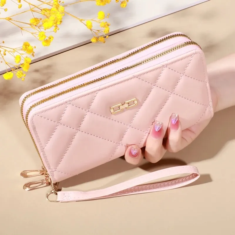 Chic Quilted Long Wallet for Women - Secure Zipper, Multiple Card Slots, Phone Compartment - Versatile Clutch for Every Occasion 5