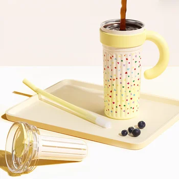 30oz Insulated Tumbler With Handle And Lid Straws, Stainless Steel Travel Coffee Cup Holder Friendly, Metal Water Bottle Keeps D 4