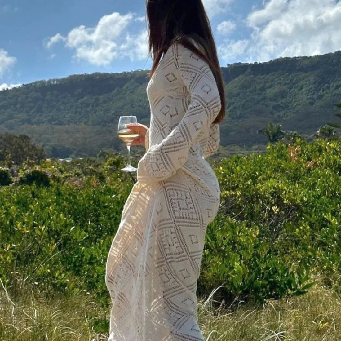 See-Through Loose Dress Flared Sleeve For Women Backless Hollow Out Holiday Beach Outfits V-Neck Pullover Maxi Dress 2025 12 See-Through Loose Dress Flared Sleeve For Women Backless Hollow Out Holiday Beach Outfits V-Neck Pullover Maxi Dress 2025