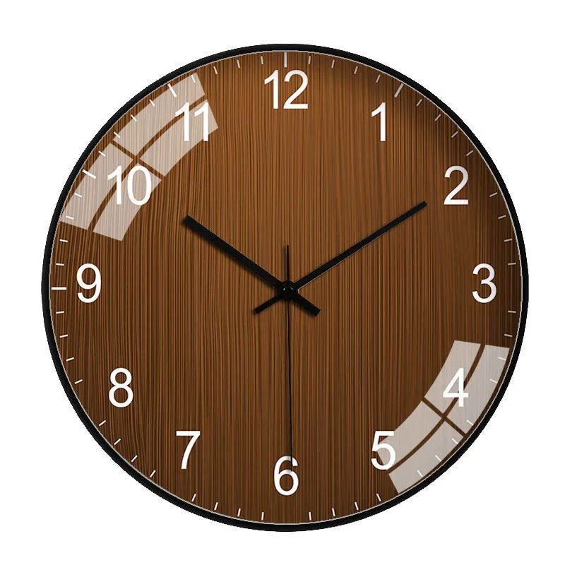 Wood Grain Simple Black Punch-free Wall Clock Golden Mute Cartoon Glass Clock 056H  