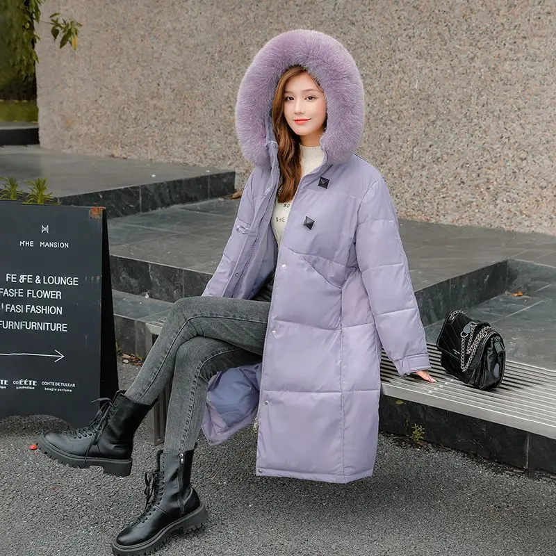 2024 New Women Down Cotton Coat Winter Jacket Female Baggy Long Parkas Thicken Hooded Warm Outwear Solid Color Casual Outcoat