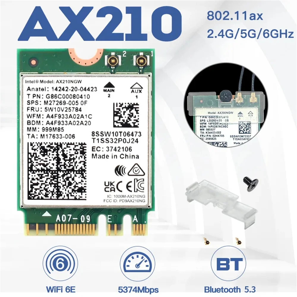 Cartão Wireless Wifi Intel Ax210 Ax210ngw Bluetooth 5.2 5374mbps Ax200 Ac9260 8265 8260 7265 7260 3168 3165 Adaptador M.2