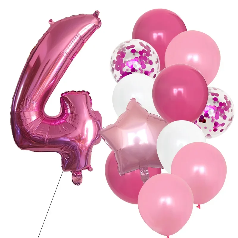 32in Pink Confetti Number Balloons Girl Birthday Party Decor Latex 1-10 Age Balloons for Kids Birthday Photo Backdrop Supplies