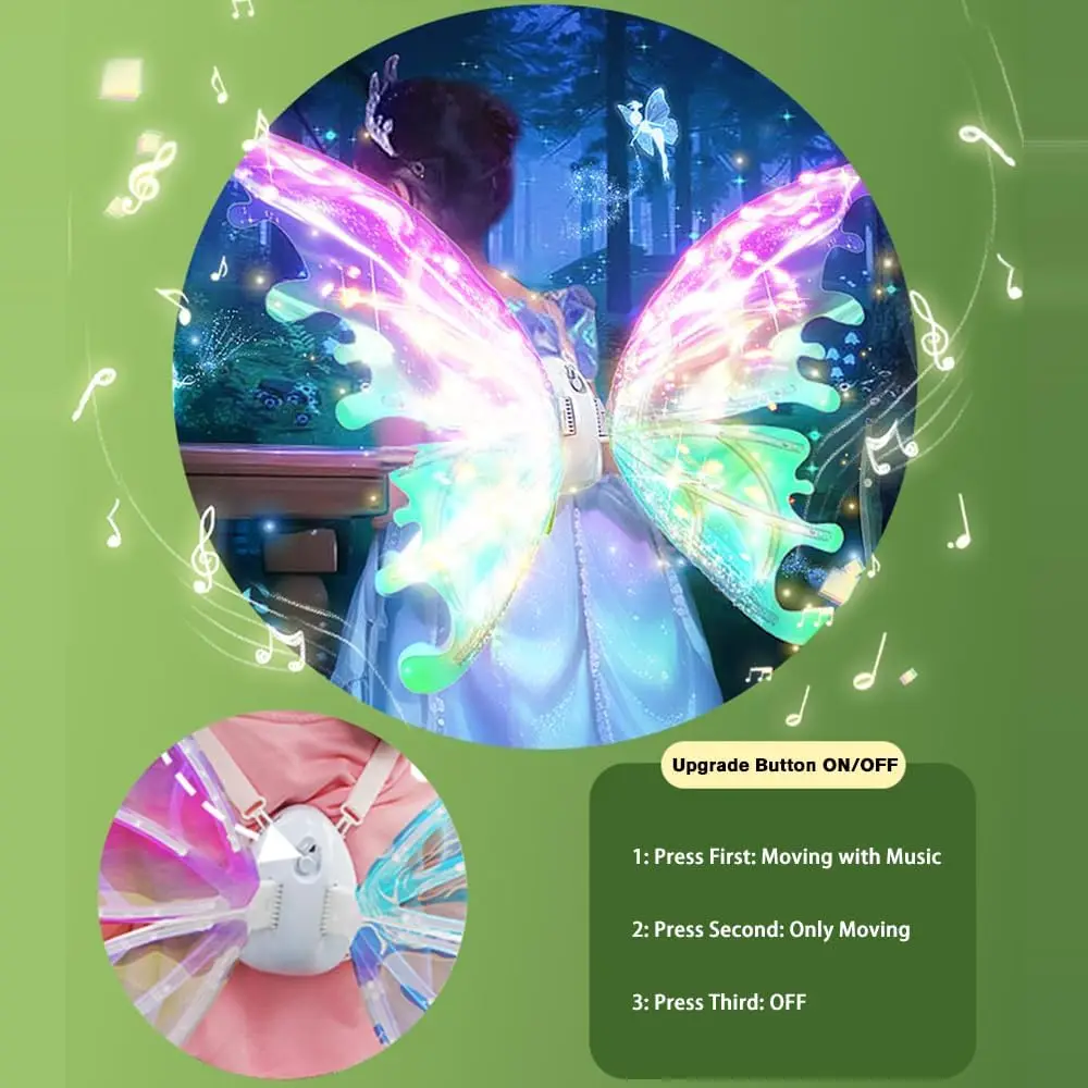 VATOS Electric Fairy Butterfly Wings with LED Lights Perfect Party Accessory for Girls Women with Moving Butterfly Wings