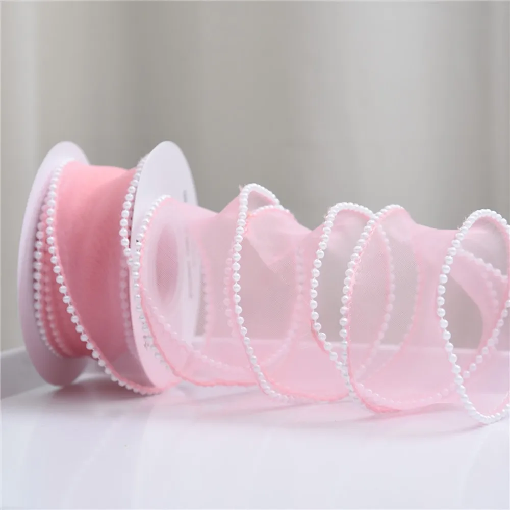 Organzaband mit Perlen, gewellter Rand, für Blumenstrauß, Geschenke, Verpackung, Hochzeit, Party, Dekoration, Nähzubehör, DIY-Handwerk – Detail 2