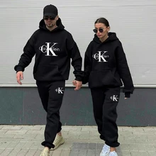 

Couples Tracksuit Solid Color Hoodie and Sweatpants Lovers Casual Sportswear Spring Fall Hooded Tracksuit for Men Women