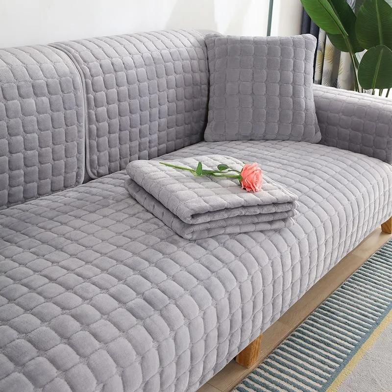 Luxurious Velvet Plush Non-Slip Sofa Cover with Armrest and Back Towel