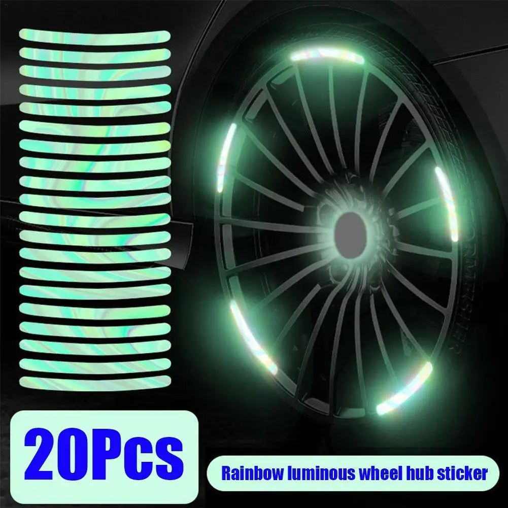 

20Pcs Colorful Car Motorcycle Wheel Hub Reflective Strips Stickers Car Styling Decal Sticker Auto Moto Decor Decals Accessories