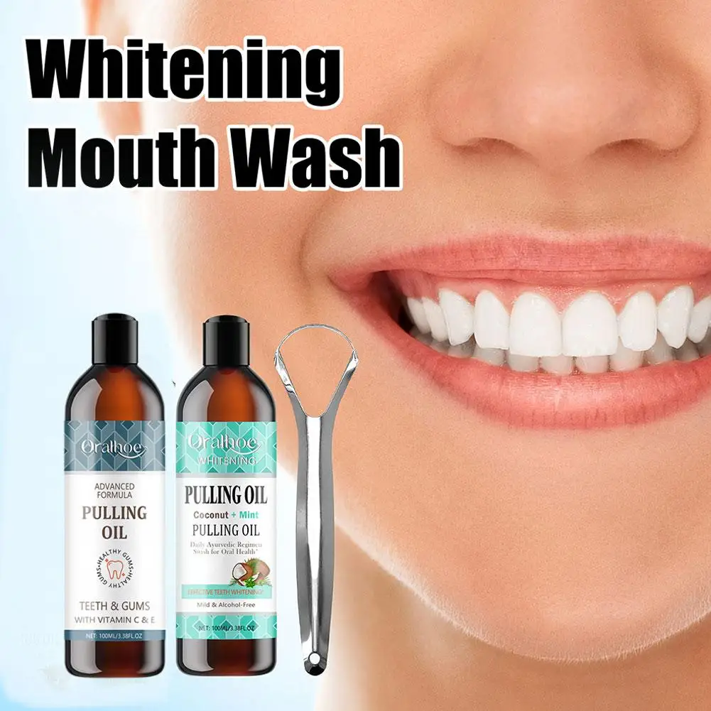 Teeth Whitening Kit 100ML Coconut Mint Pulling Oil Mouthwash