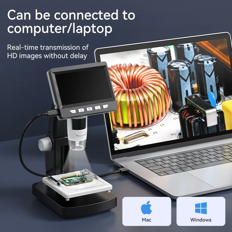 Digital Microscope 4.3inch 1000X Zoom 1080p 8LEDS Coin Microscopio Video Camera Microscope for Electronics Repair Soldering 5