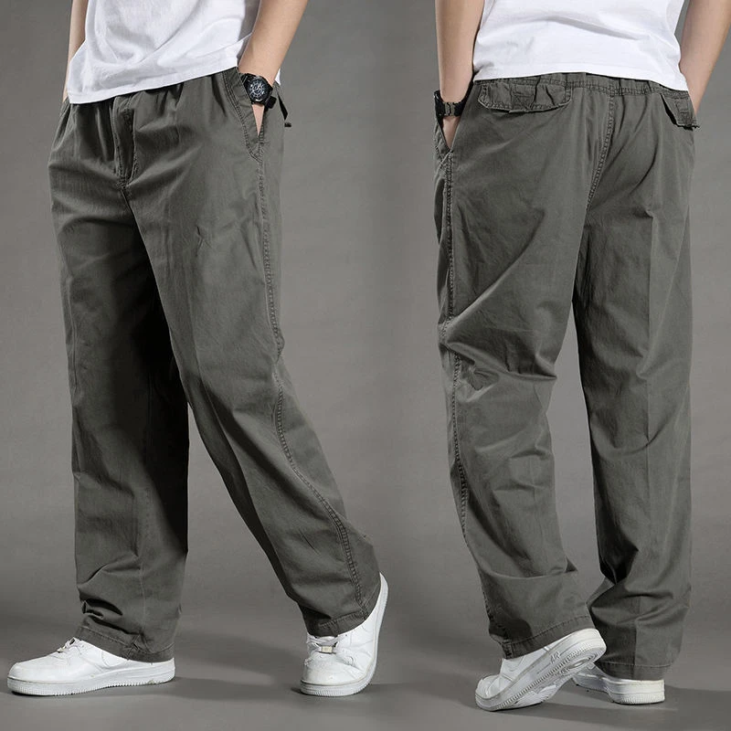 XL-3XL 4Colors Straight Loose Men Long Cargo Pants Soft Breathable Casual Streetwear Daily Travel Sports Cotton Trousers
