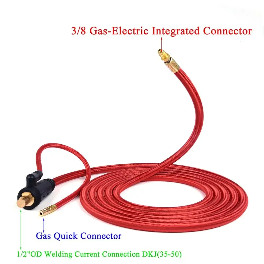 Welding Torch Welding Cable Connector 4M/13ft 7M/23ft WP17 TIG Welding Torch Gas-Electric Integrated Rubber Hose Cable Wires 5/8 UNF Quick 35-50 Euro Connector