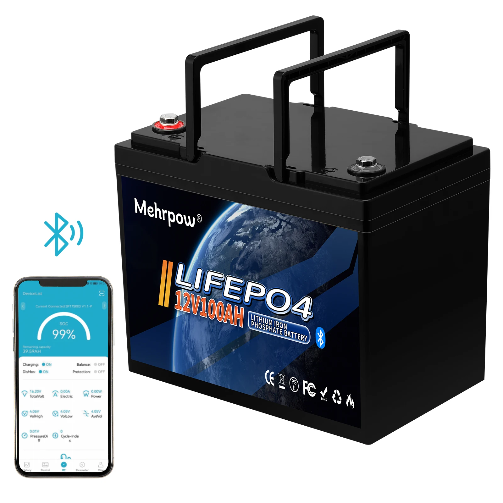 12V 100AH LiFePO4 Battery Bluetooth BMS 6000 Cycles RV Solar
