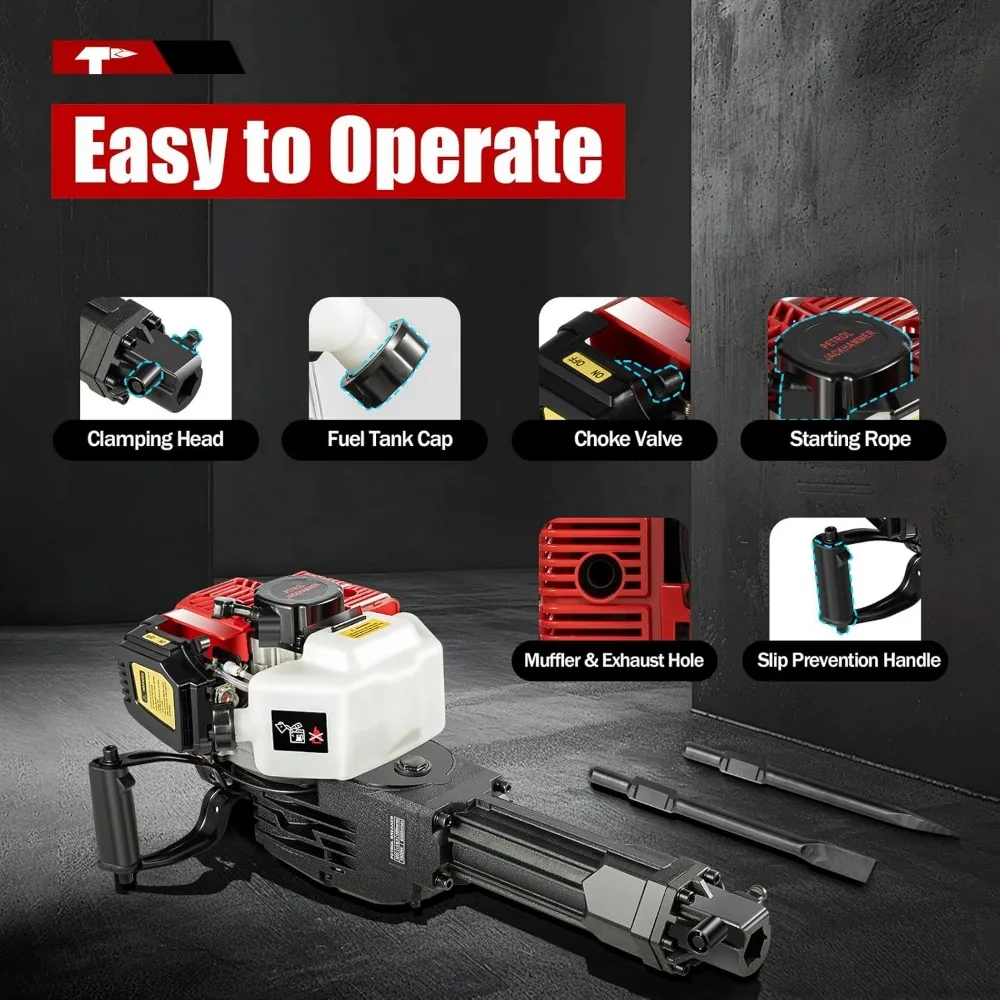 2.5 HP Professional Petrol Demolition Hammer 2 Stroke Mortising Hammer Chisel Hammer with Drill Set Impact Frequency 1500 Bpm 4