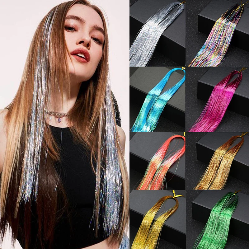 

Sparkle Hair Tinsel Rainbow Colored Strands Party Headwear Hairpiece for Women Laser False Hair Extensions Decor Glitter Strips