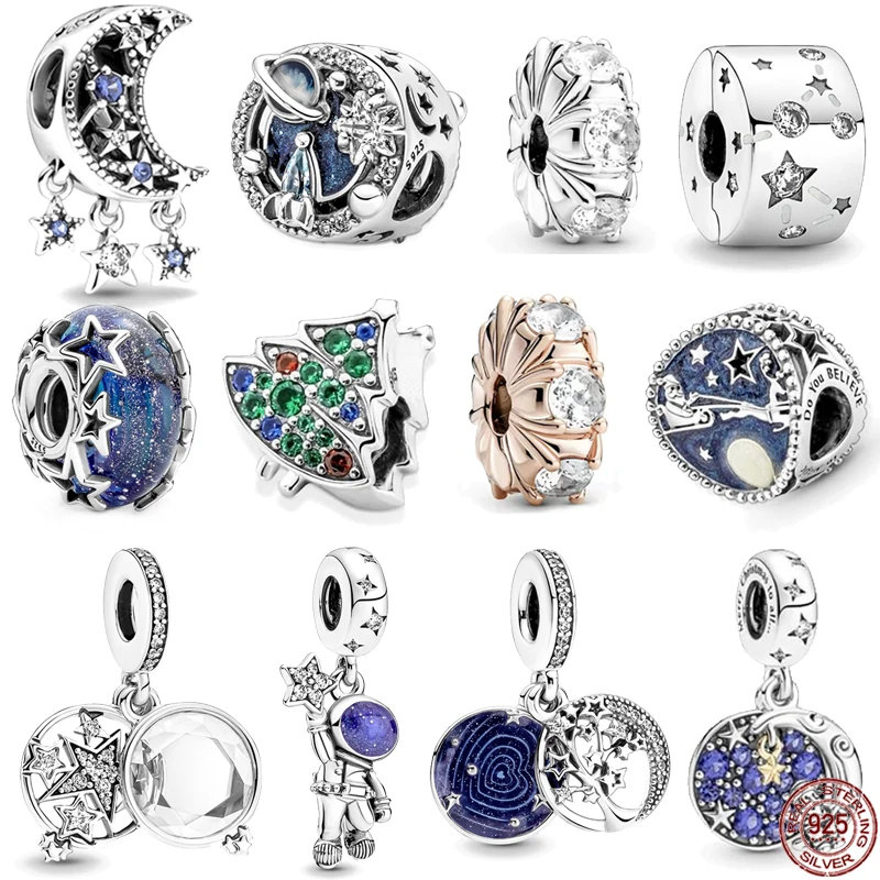 

Изысканная подвеска в виде астронавта и Луны, серебряная подвеска в виде сияющей звезды и реки, подходит для оригинального браслета Pandora, подарок для рукоделия