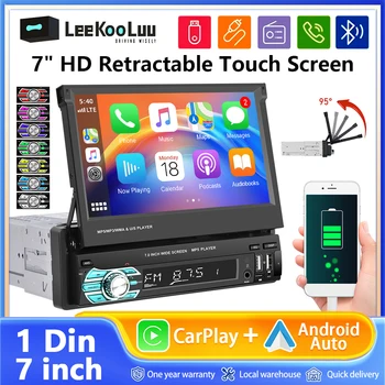 Leekooluu-reproductor Multimedia Universal para coche, pantalla retráctil Manual de 7 pulgadas, 1DIN, Android, Carplay, vídeo, MP5, USB/SD/AUX-IN 1