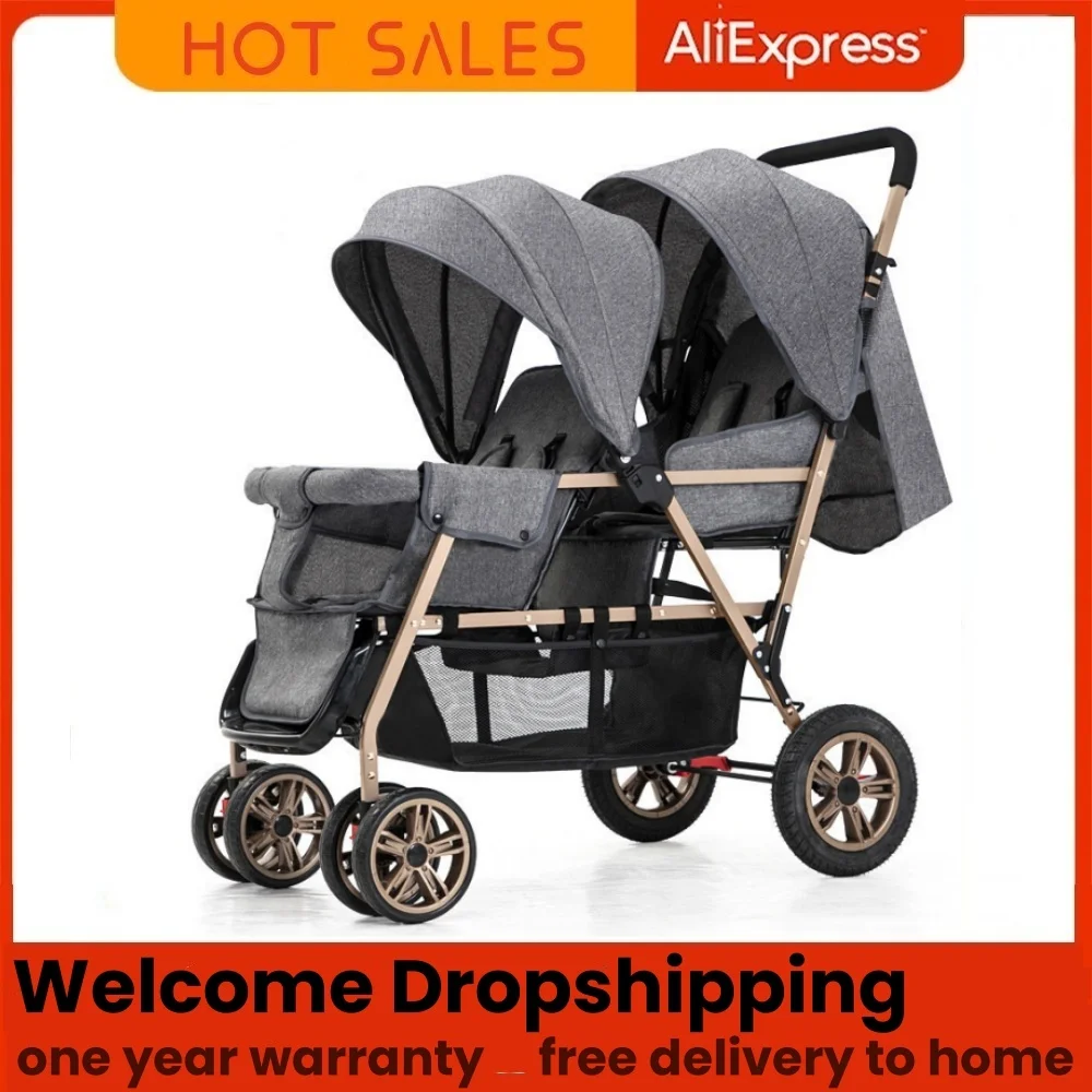 Top Selling lightweight twin stroller, poussette double baby stroller can sit and lie down,high quality stroller