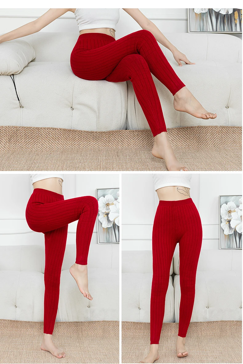 Autumn and Winter New Women's 100% Pure Wool Pants Double Layer Thickened Leggings Tight Thermal Pants High Waist Fashion
