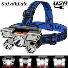 

New 5LED USB Rechargeable Portable Flashlight Lantern Headlamp Wateproof Outdoor Camping Headlight with Built-in 18650 Battery