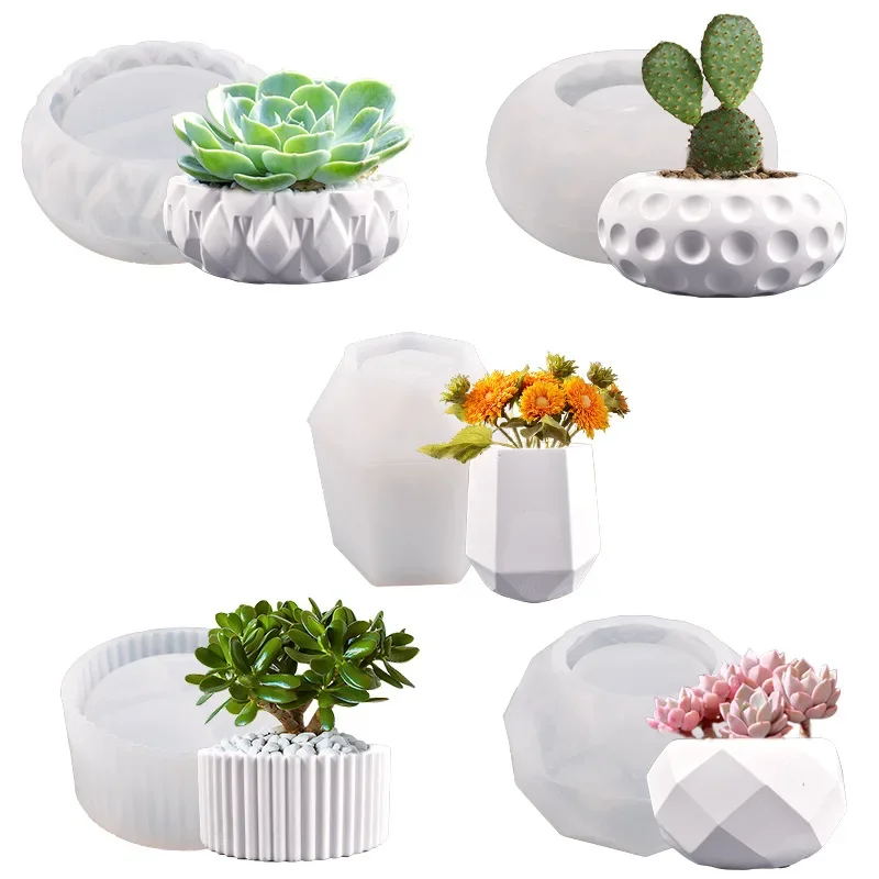 DIY Succulent Flowerpot Silicone Mold Concrete Aromatherapy Plaster Vase Mold Candle Jar Epoxy Resin Storage Box Mould Decor
